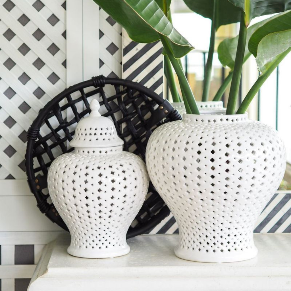 White Lattice Porcelain Ginger Jar
