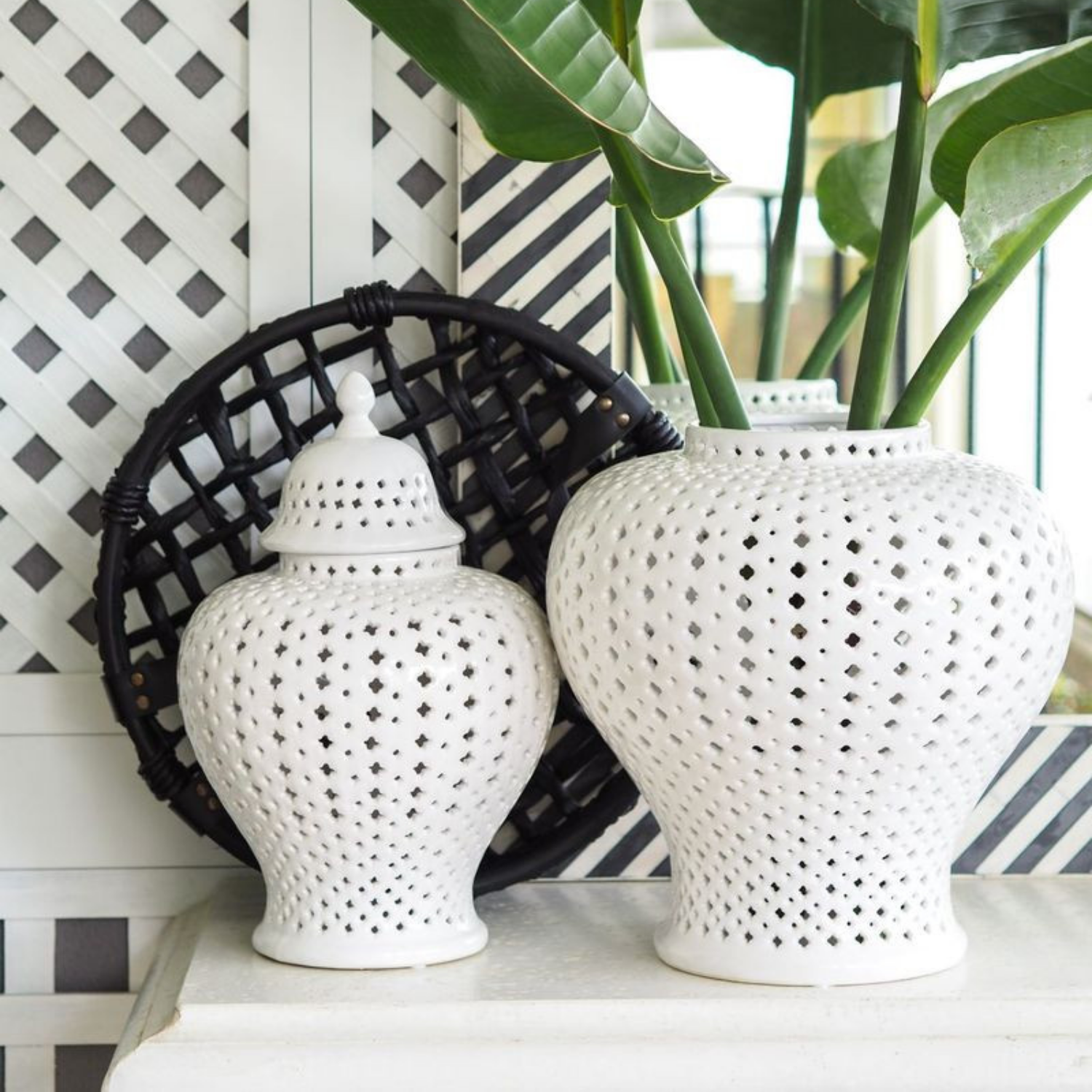 White Lattice Porcelain Ginger Jar