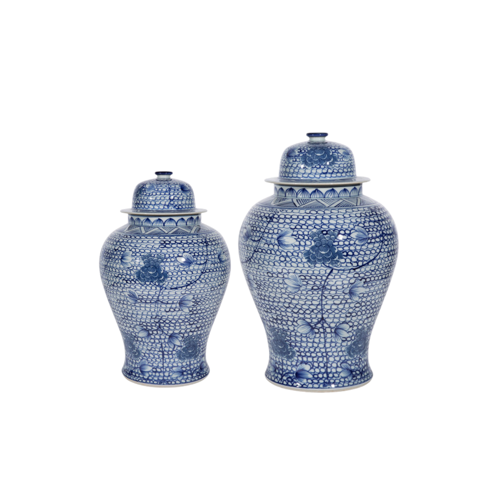 Blue & White Chain Temple Jar - Large