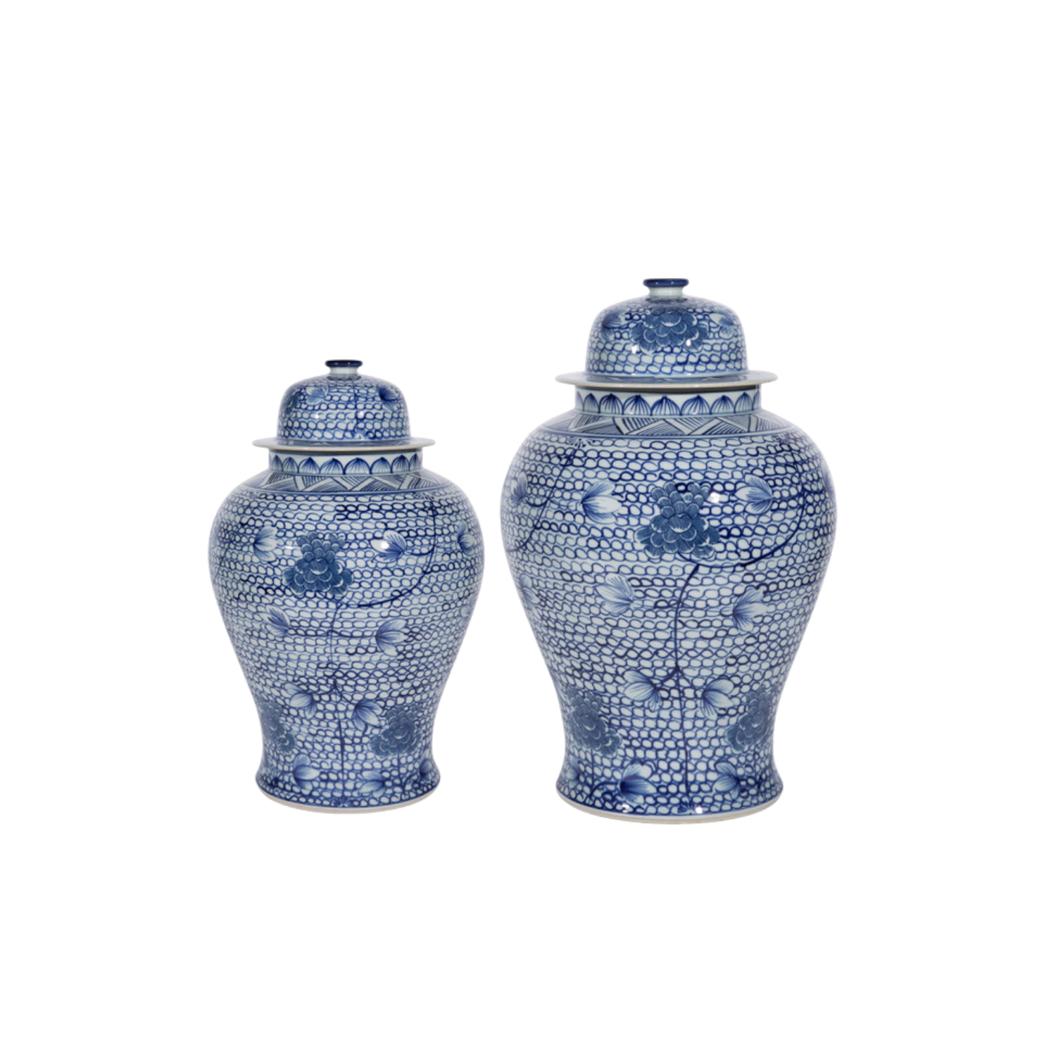 Blue & White Chain Temple Jar - Large