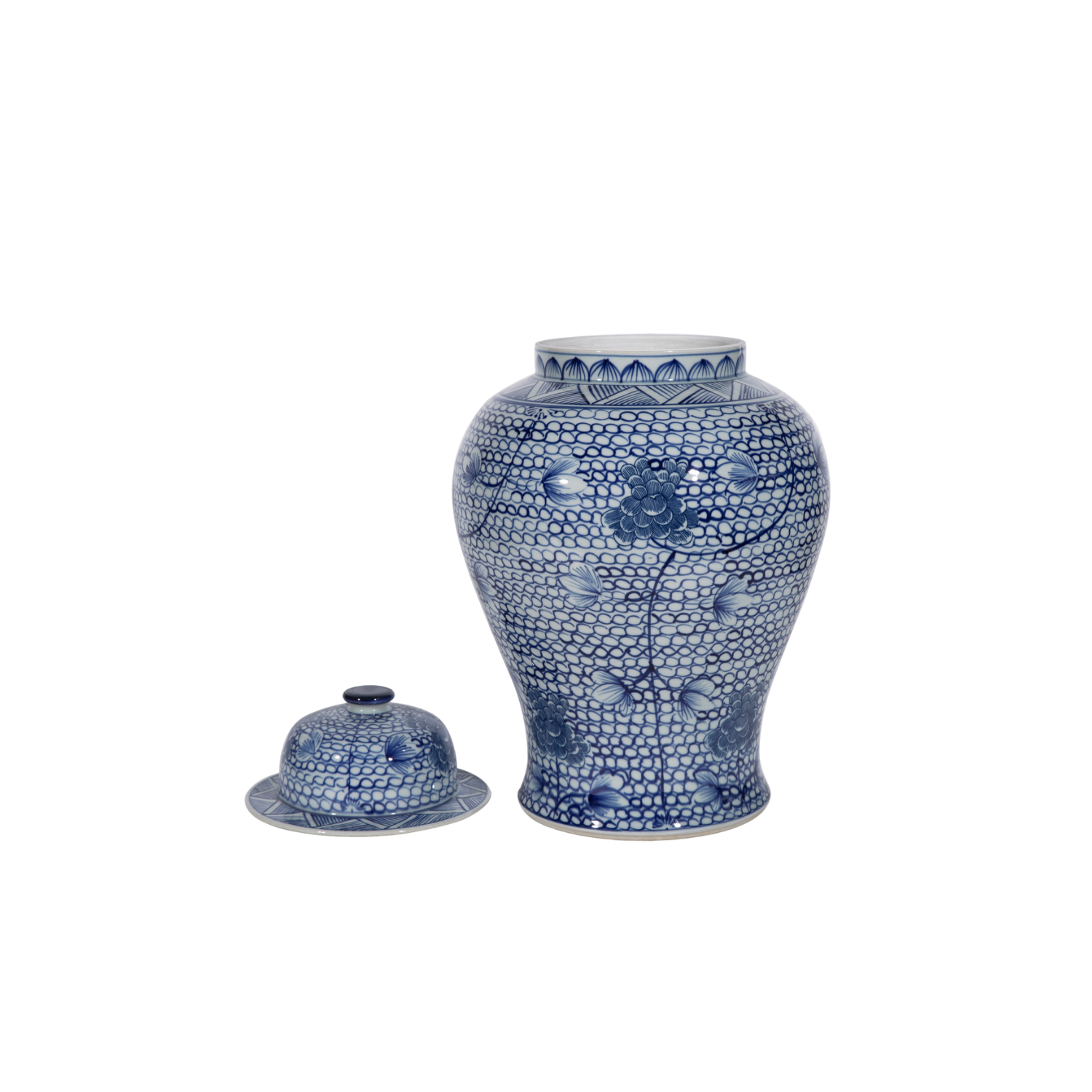 Blue & White Chain Temple Jar - Large