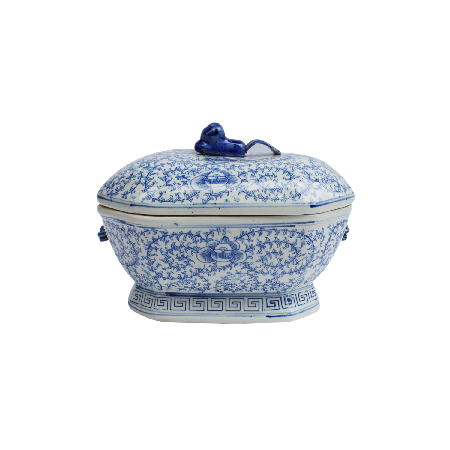 Blue & White Hex Fruit Porcelain Jar Floral Motif