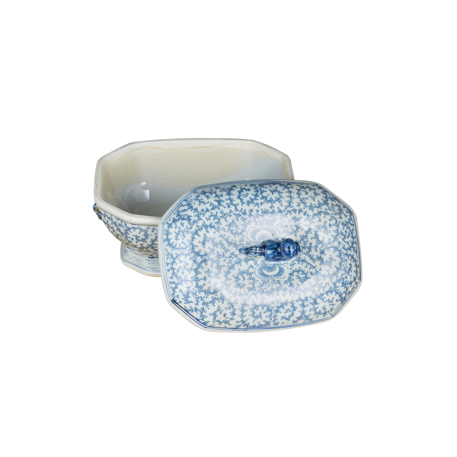 Blue & White Hex Fruit Porcelain Jar Floral Motif