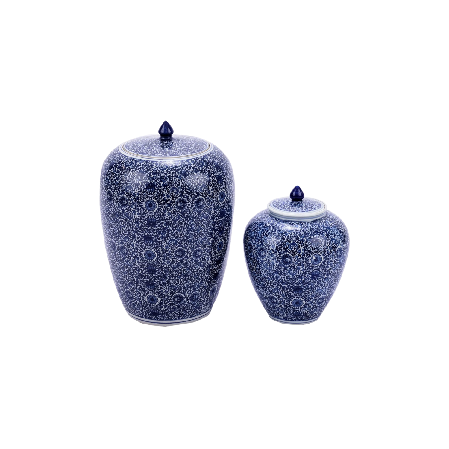 Blue & White Cluster Flower Ginger Jar - Large