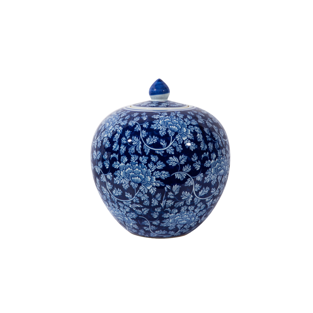 Blue And White Peony Melon Jar