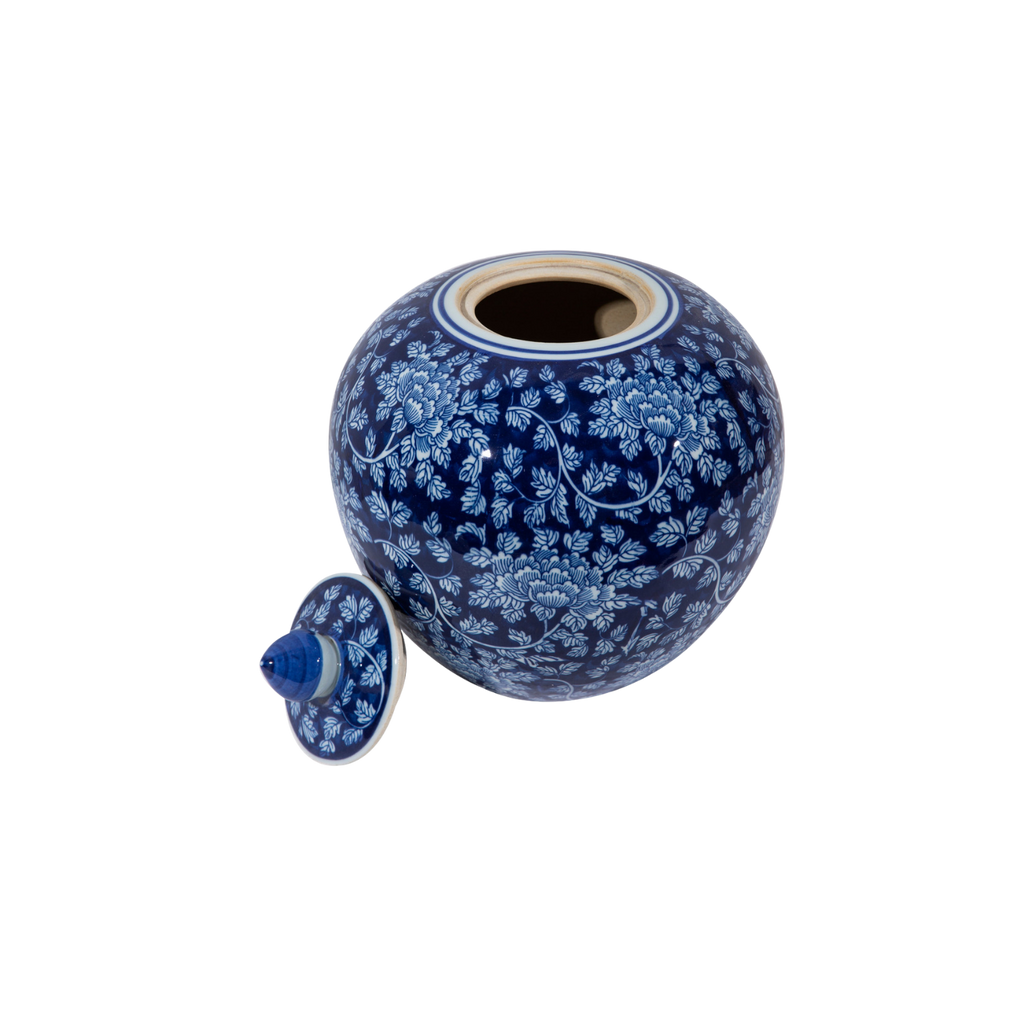 Blue And White Peony Melon Jar