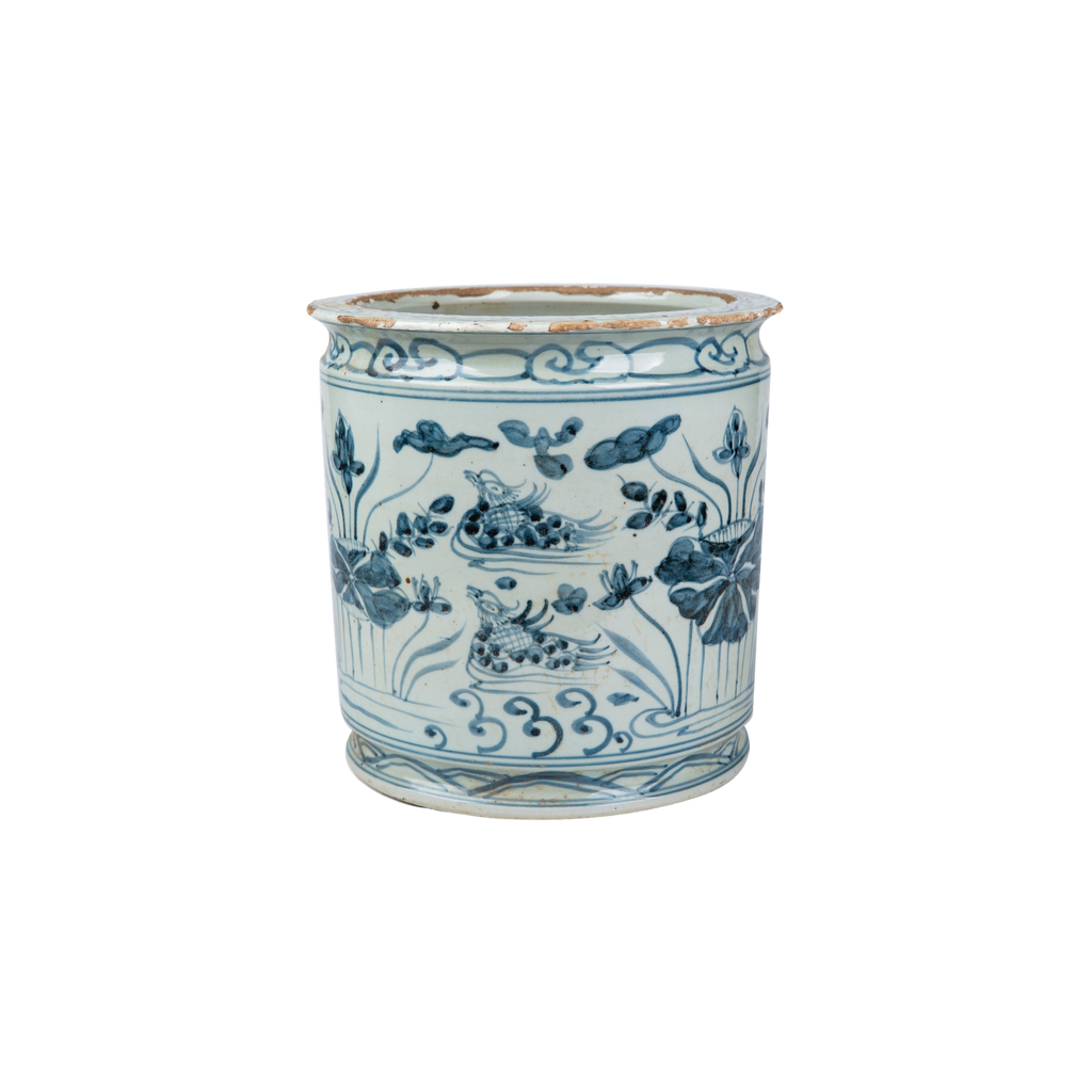 BW Orchid Pot Mandarin Duck Motif