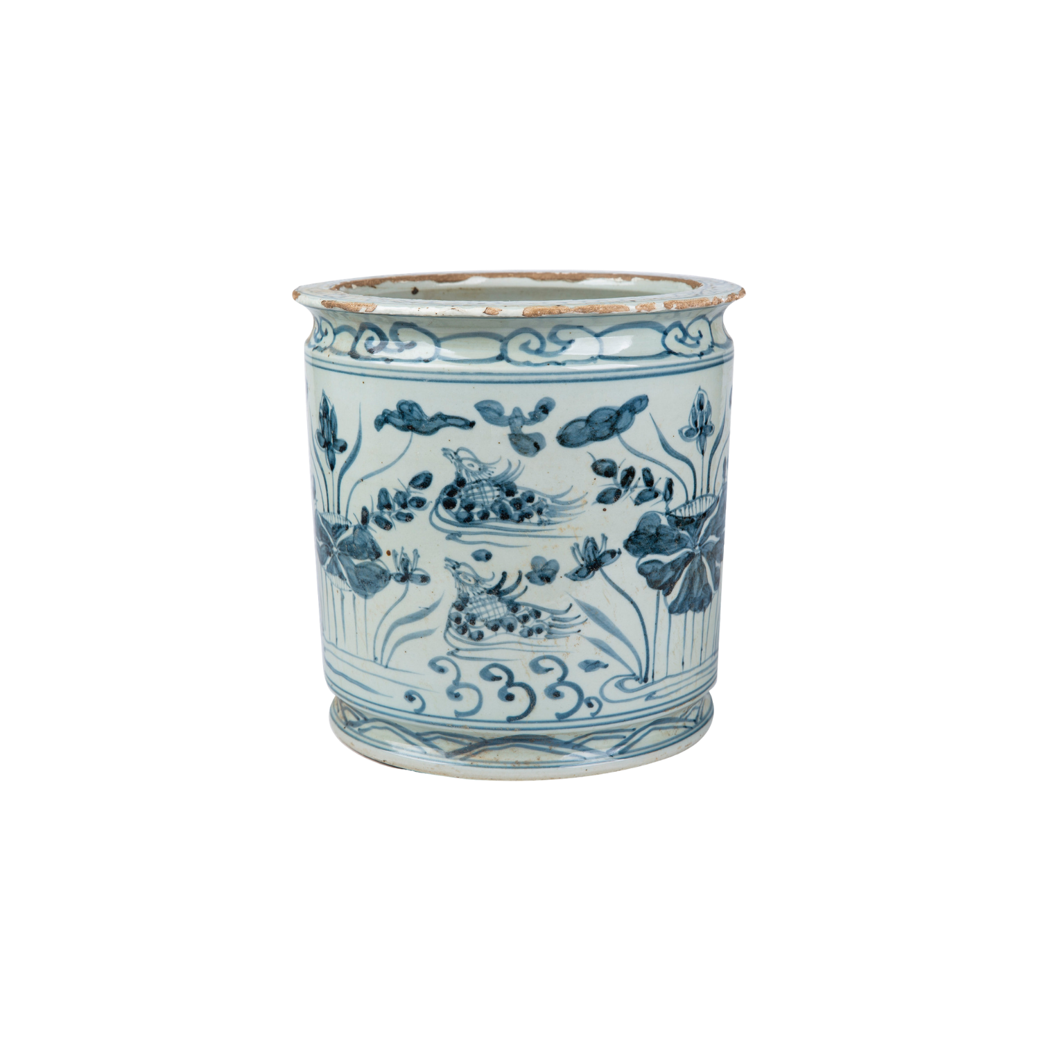 BW Orchid Pot Mandarin Duck Motif