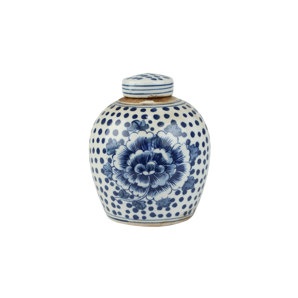 Blue And White Tiny Lid Mini Jar Peony Dots