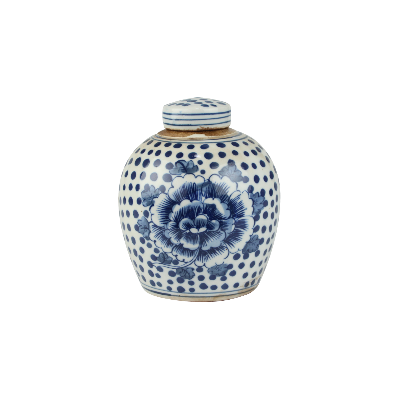 Blue And White Tiny Lid Mini Jar Peony Dots