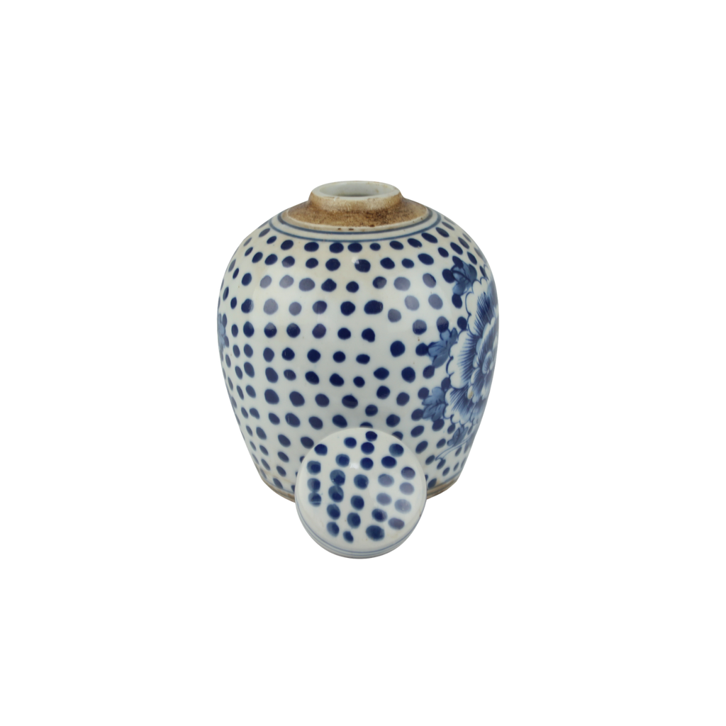 Blue And White Tiny Lid Mini Jar Peony Dots