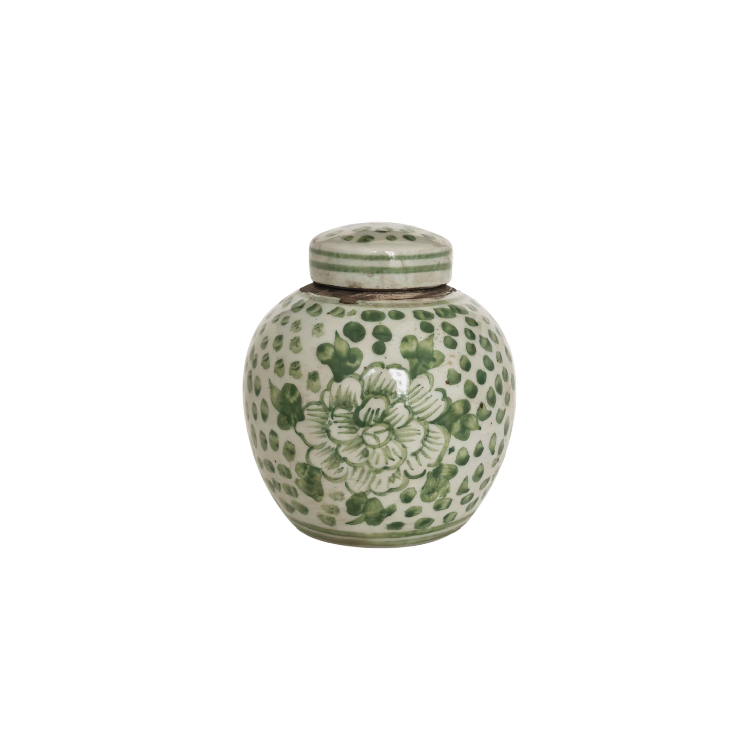 Green & White Porcelain Mini Jar Blooming Rose