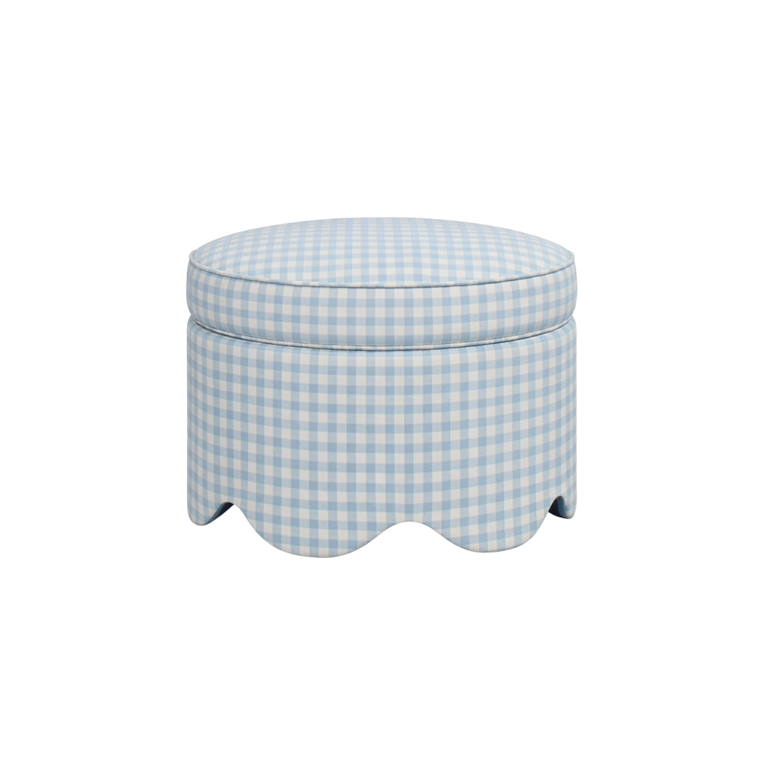 Suzie Scalloped Ottoman Blue Gingham